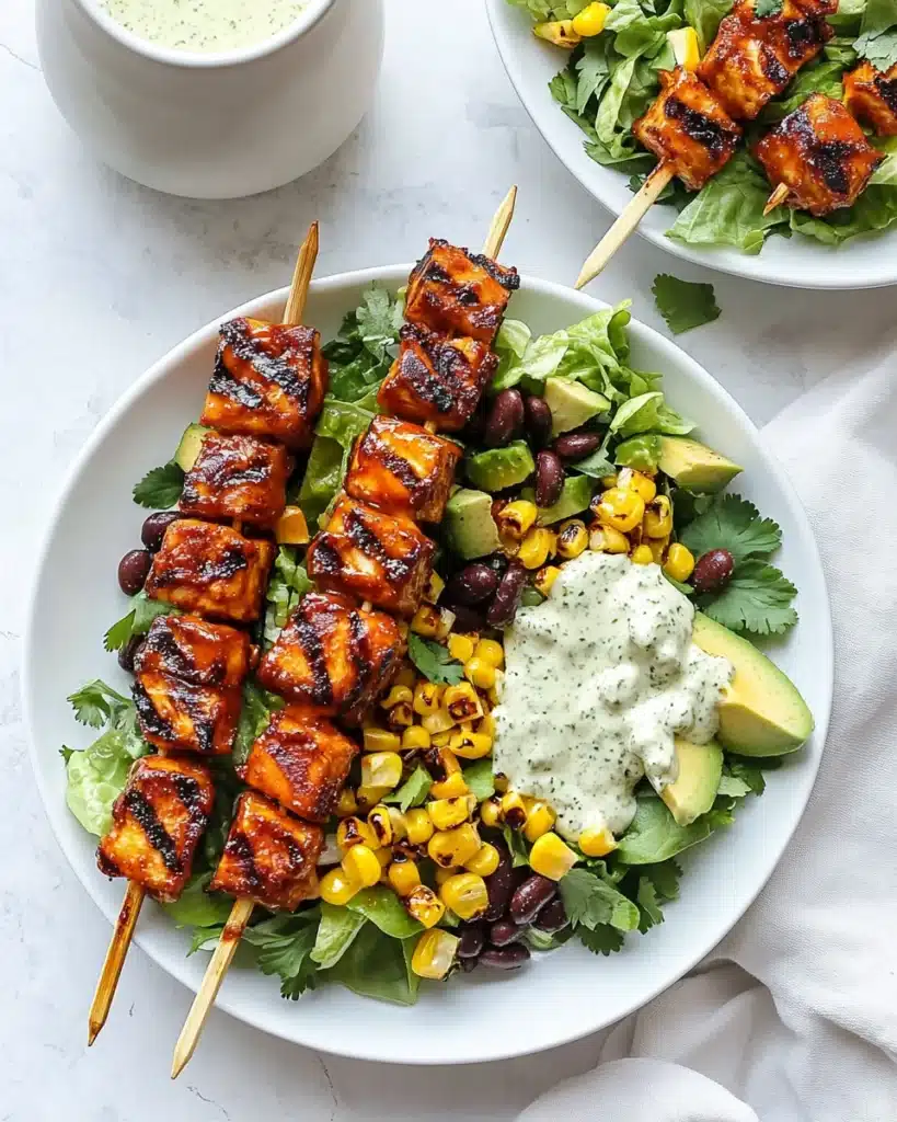 BBQ Chicken Skewer Salad with Herby Ranch Dressing Recipe