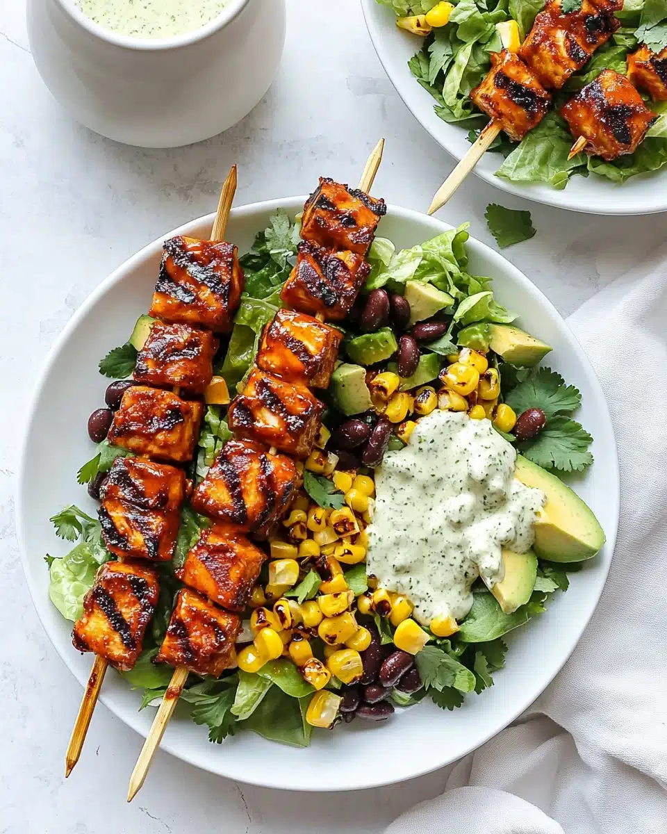 BBQ Chicken Skewer Salad with Herby Ranch Dressing Recipe