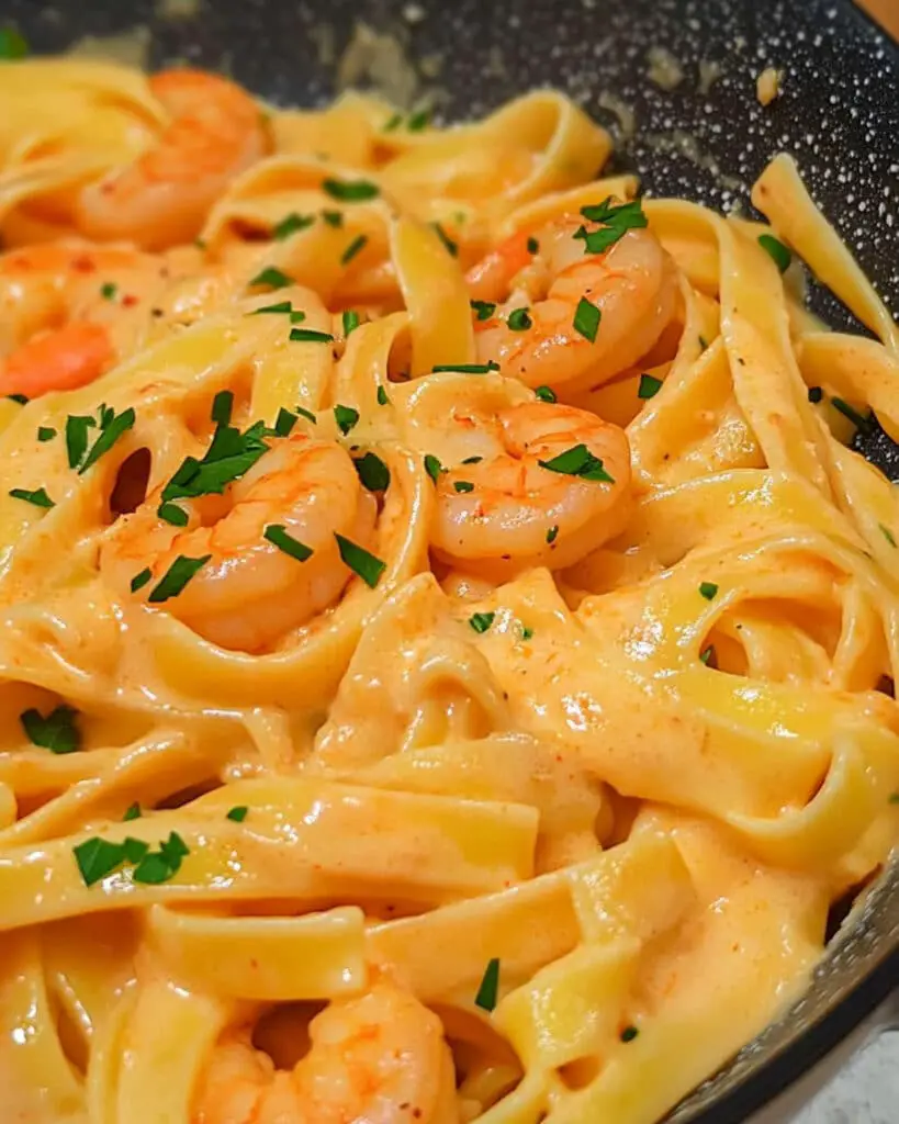 Shrimp Fettuccine with Roasted Red Pepper Sauce Recipe