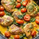 Creamy Pesto Chicken with Roasted Tomatoes & Spinach Recipe