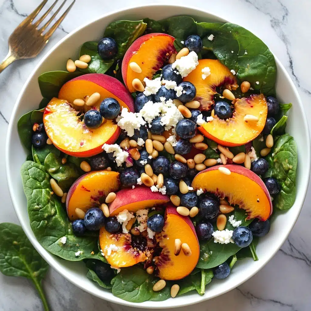 Summer Peach Salad with Spinach, Blueberries, and Feta Cheese Recipe - Recipe Image