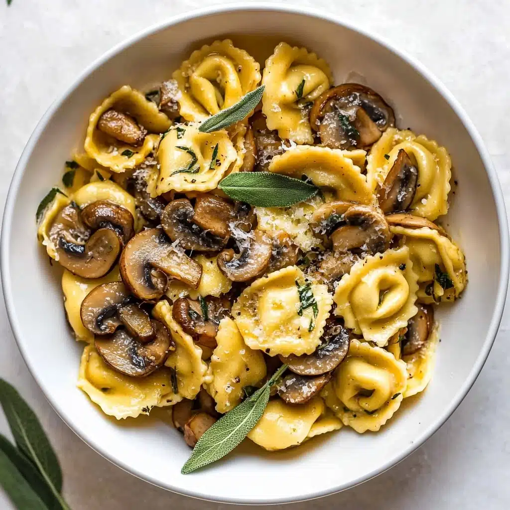 Cheese Tortellini with Butter, Mushrooms, and Crispy Sage Recipe - Recipe Image