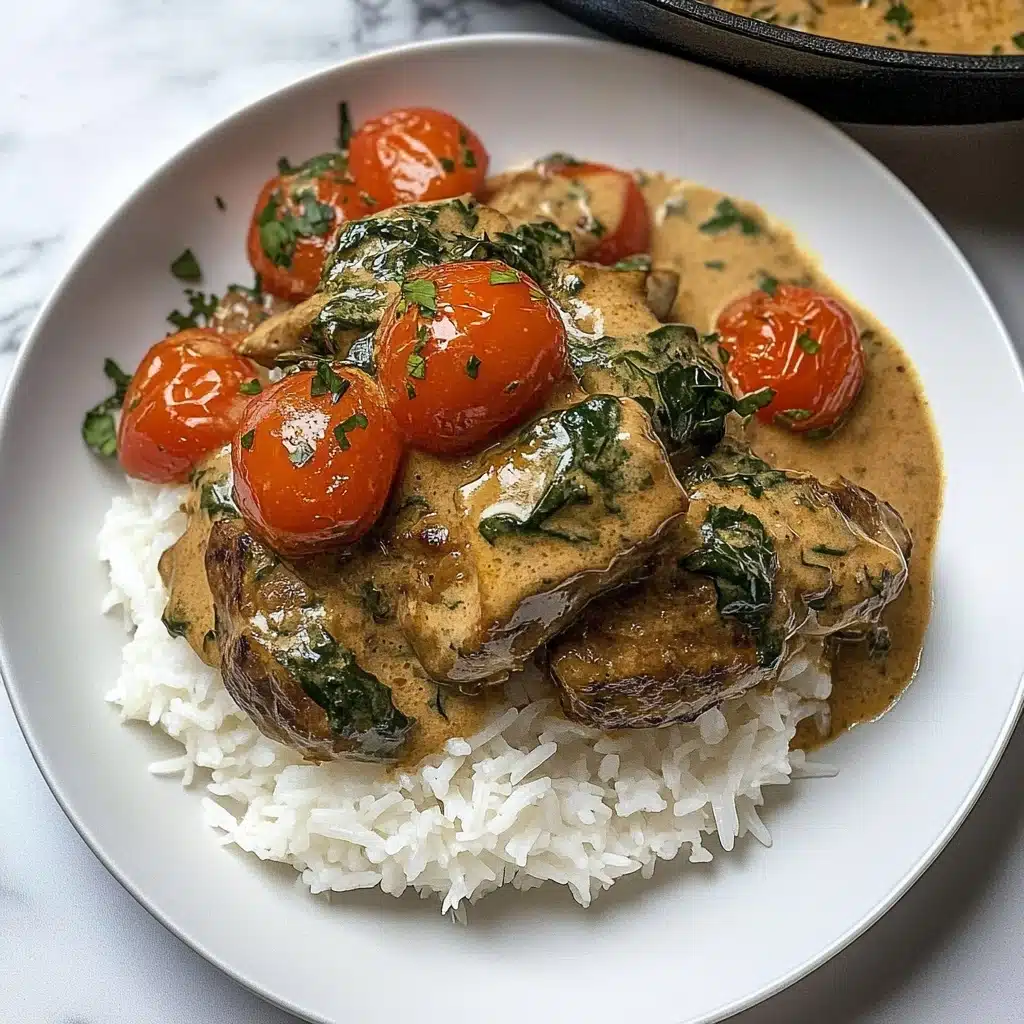 Creamy Pesto Chicken with Roasted Tomatoes & Spinach Recipe - Recipe Image