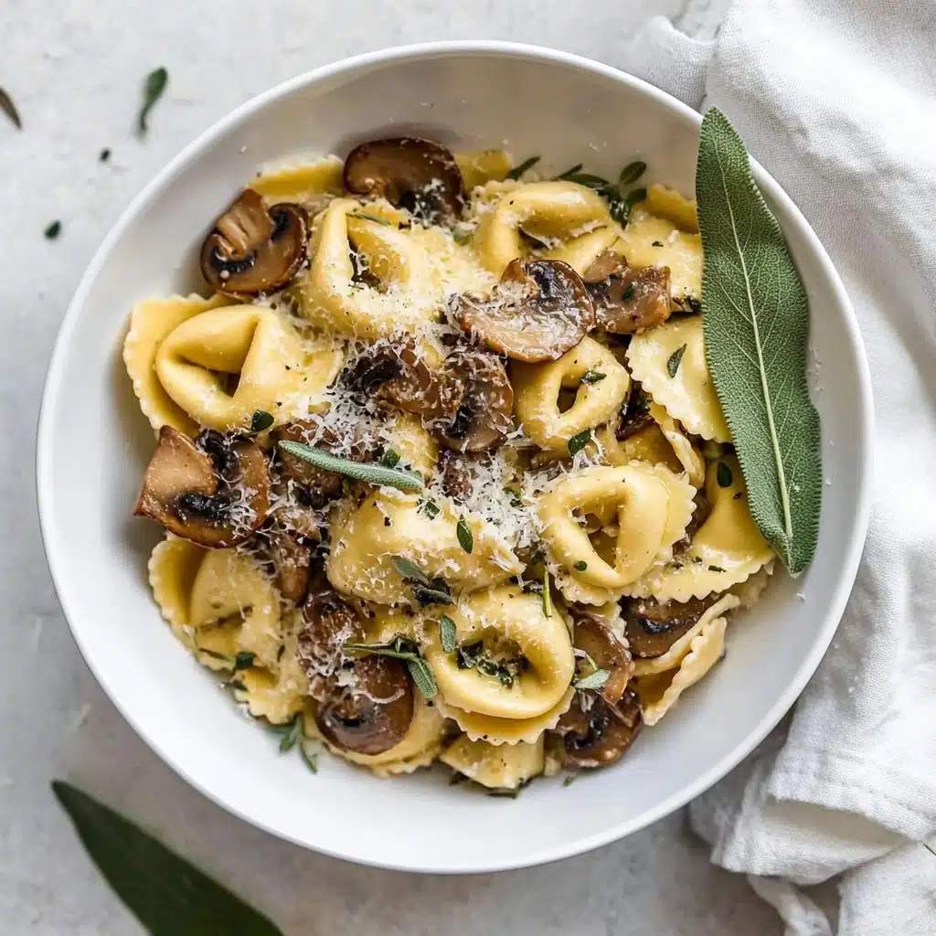 Cheese Tortellini with Butter, Mushrooms, and Crispy Sage Recipe - Recipe Image