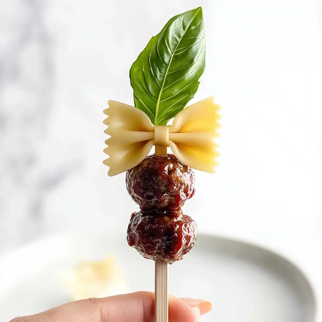 Bowtie Pasta and Cocktail Meatball Skewers Recipe - Recipe Image