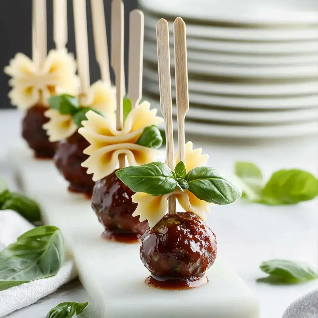 Bowtie Pasta and Cocktail Meatball Skewers Recipe - Recipe Image