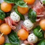 Cantaloupe Prosciutto Skewers with Lemon Mint Pesto Recipe