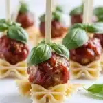 Bowtie Pasta and Cocktail Meatball Skewers Recipe