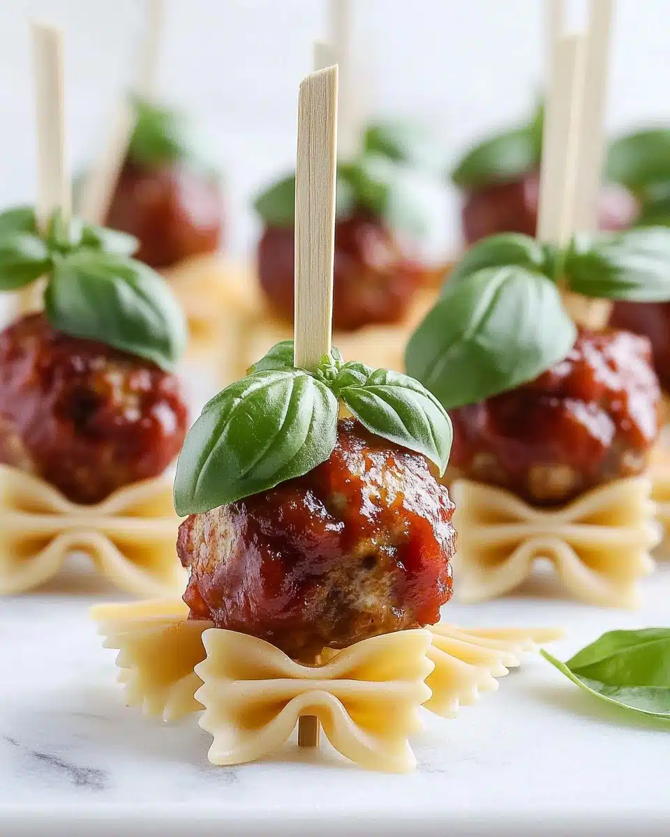 Bowtie Pasta and Cocktail Meatball Skewers Recipe