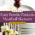 Bowtie Pasta and Cocktail Meatball Skewers Recipe