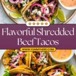 Shredded Beef Tacos with Chipotle Honey Sauce & Pickled Onions Recipe