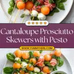 Cantaloupe Prosciutto Skewers with Lemon Mint Pesto Recipe