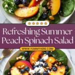 Summer Peach Salad with Spinach, Blueberries, and Feta Cheese Recipe