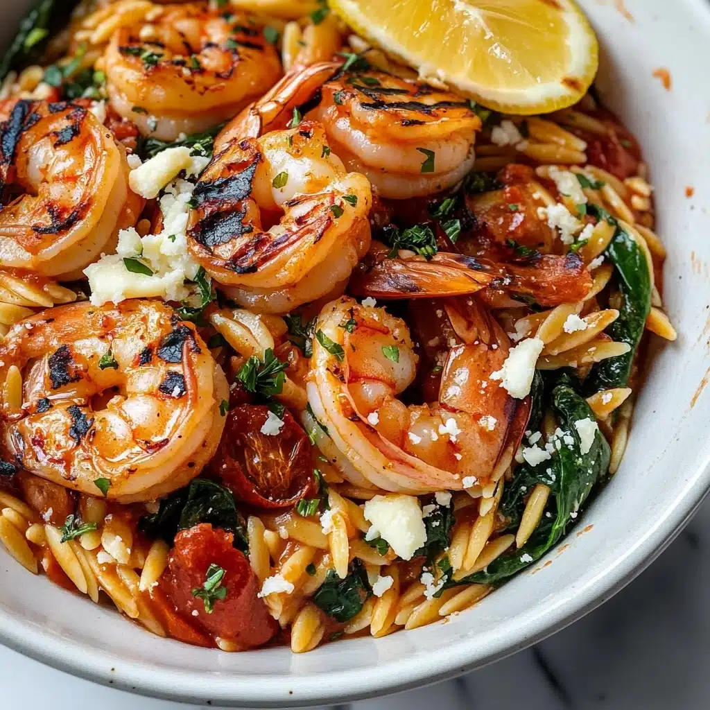 One Pot Harissa Shrimp and Feta Orzo Recipe - Recipe Image