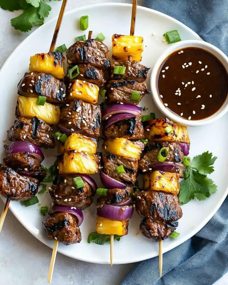Teriyaki Beef Skewers with Pineapple and Red Onion Recipe