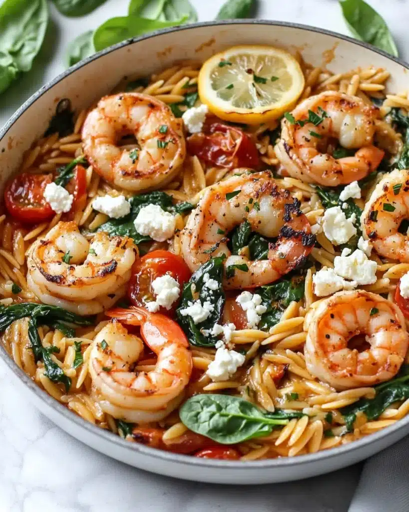 One Pot Harissa Shrimp and Feta Orzo Recipe