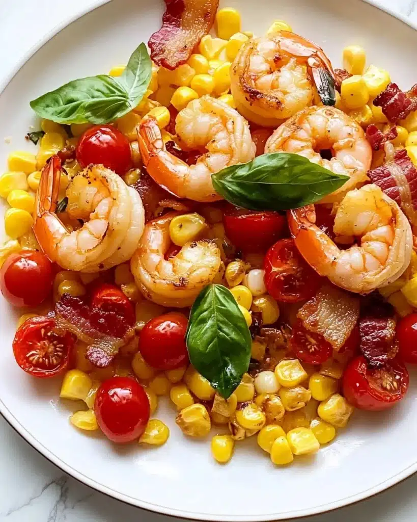 Creamy Skillet Shrimp with Corn, Pancetta, and Tomatoes Recipe