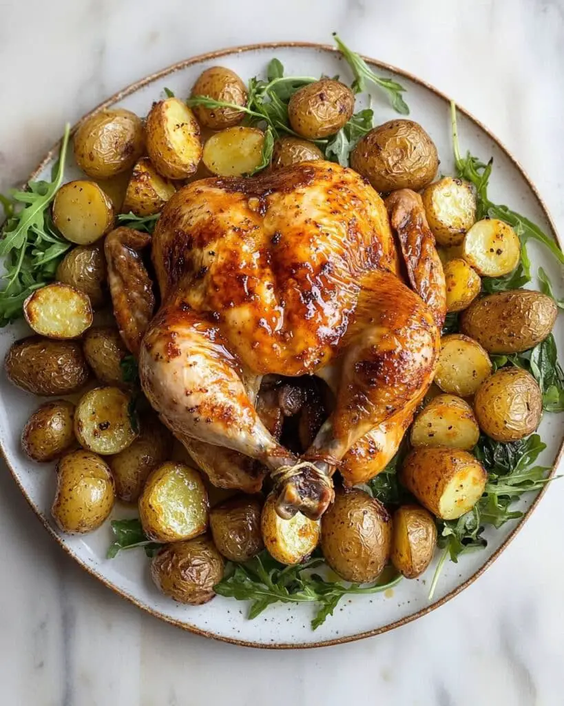 Crispy Grilled Brick Chicken with Lemon and Roasted Potatoes Recipe