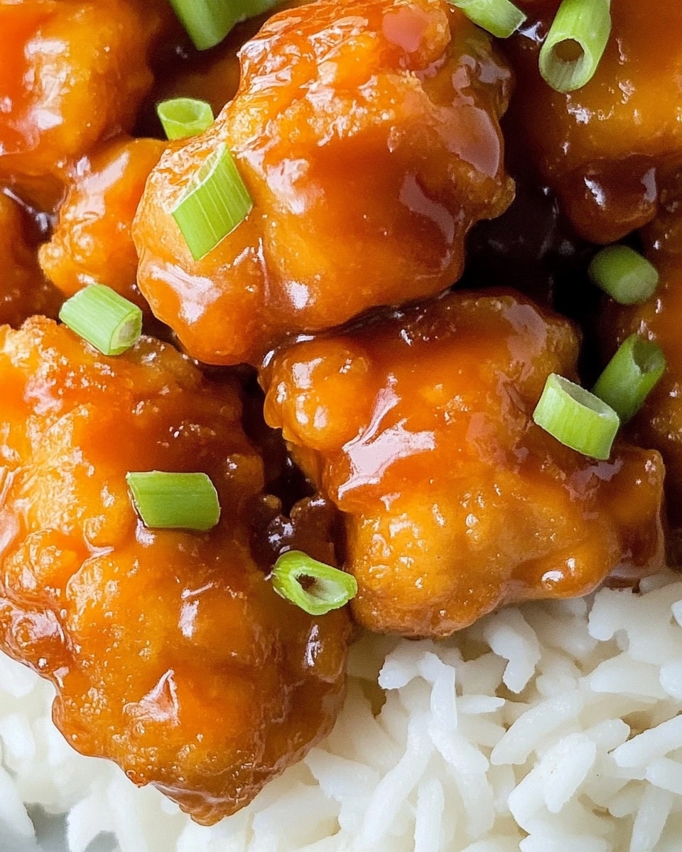 The image shows a white plate with a layer of plain white rice covering the bottom. On top of the rice is a thick layer of orange-glazed chicken pieces, shiny and coated in sauce, sprinkled with small bright green onion pieces. To one side of the chicken and rice are a few bright yellow pineapple chunks. A woman's hand holds a fork picking up one piece of the chicken, and the plate sits on a white marbled surface with a glass of water and orange slices blurred in the background. photo taken with an iphone --ar 4:5 --v 6.1