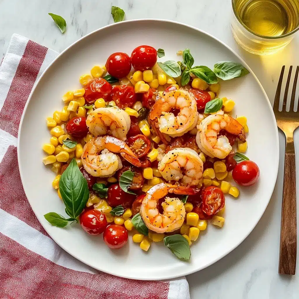 Creamy Skillet Shrimp with Corn, Pancetta, and Tomatoes Recipe - Recipe Image