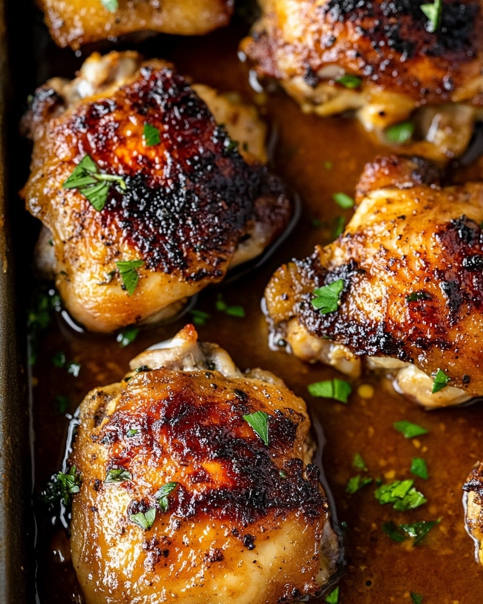 A round white plate holds five pieces of cooked chicken thighs, each with crispy, golden-brown skin showing dark brown charred spots and scattered green chopped herbs on top. The chicken pieces are arranged close together, showing texture with some glistening oil or juices pooling lightly on the plate. The surface under the plate is a white marbled texture photo taken with an iphone --ar 4:5 --v 6.1