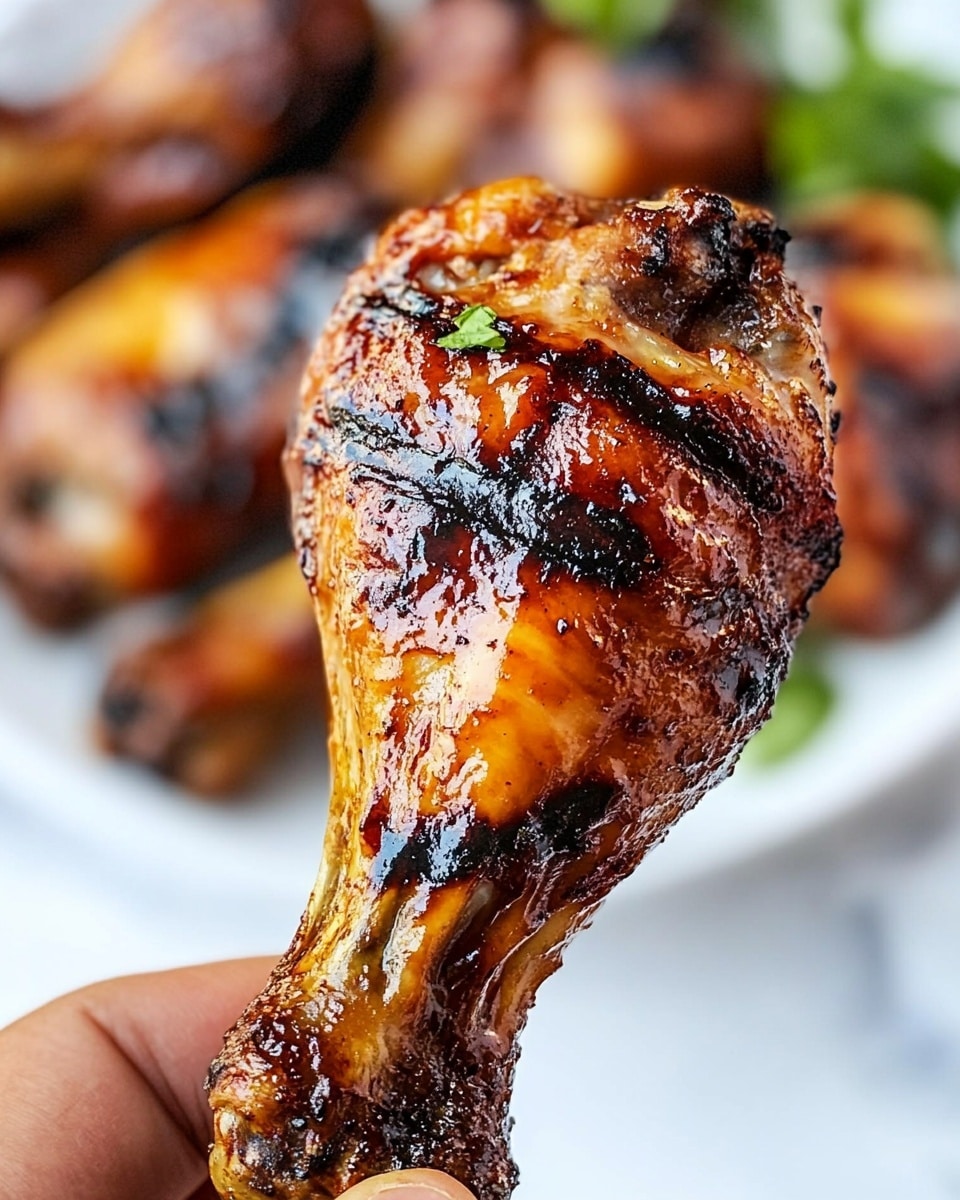 A light blue plate full of grilled chicken drumsticks stacked in a tall pile, each drumstick showing a shiny dark brown skin with grill marks and some charred edges, giving a slightly rough texture. Underneath the chicken, thin slices of yellow lemon are arranged scattered in a single layer, adding a fresh pop of color. The plate sits on a white marbled surface, and in the blurred background, there is a glass with a dark amber drink and ice cubes. The scene is bright and clear, with natural lighting highlighting the juicy and glossy look of the drumsticks photo taken with an iphone --ar 4:5 --v 6.1