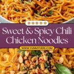 Sweet & Spicy Hot Chili Chicken Noodles with Basil Recipe