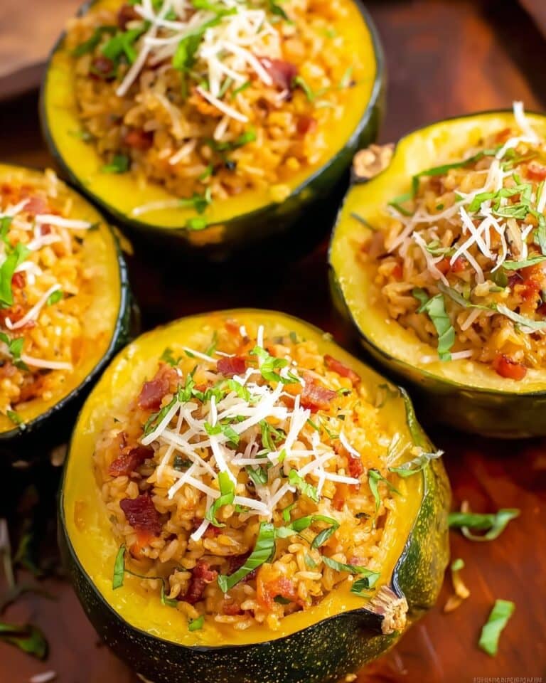 Stuffed Acorn Squash with Farro, Bacon, and Herb-Infused Cheese Recipe