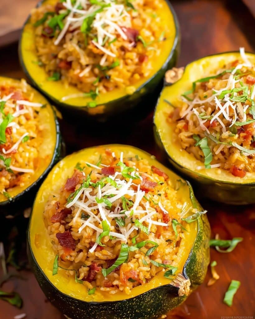 Stuffed Acorn Squash with Farro, Bacon, and Herb-Infused Cheese Recipe