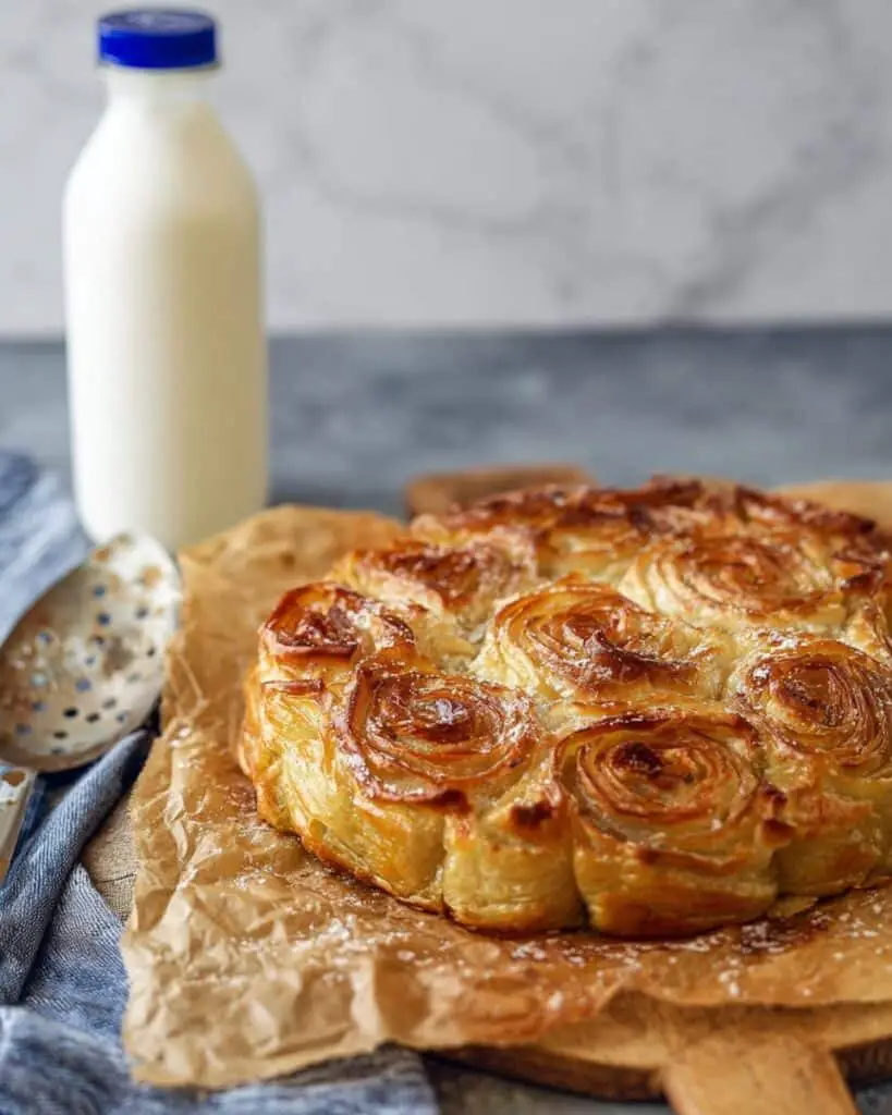 Ruffled Milk Pie with Phyllo Spirals and Orange Cinnamon Custard Recipe