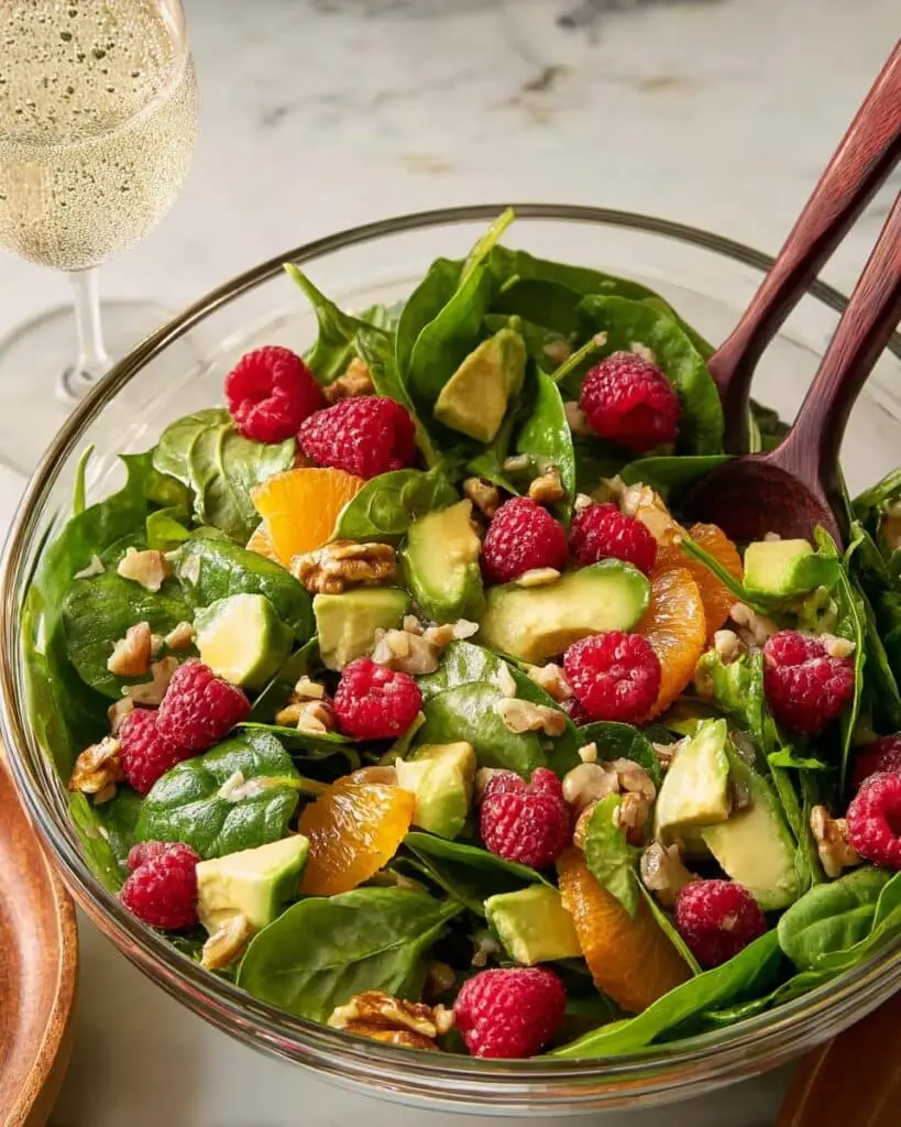 Raspberry-Spinach Salad with Avocado & Walnuts Recipe