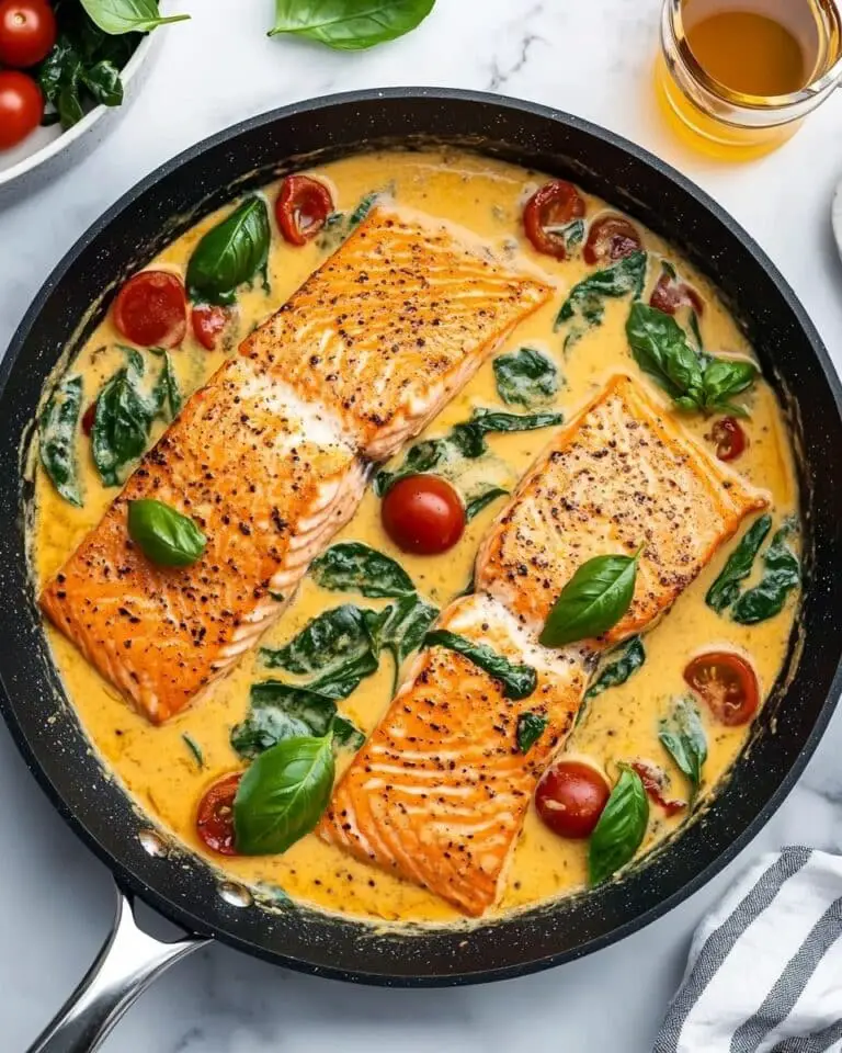 Tuscan Butter Salmon with Cherry Tomatoes and Spinach Recipe