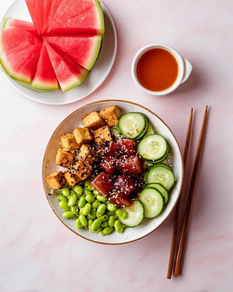 Watermelon Poke Bowls with Tofu, Edamame, and Fresh Vegetables Recipe
