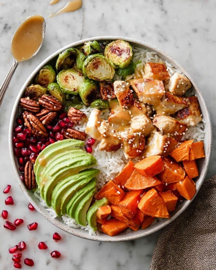 Harvest Bowls with Curry Roasted Vegetables, Coconut Rice, and Grilled Chicken Recipe