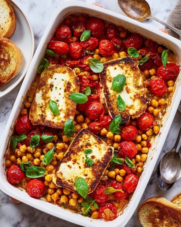 Baked Feta Chickpeas with Cherry Tomatoes and Fresh Basil Recipe