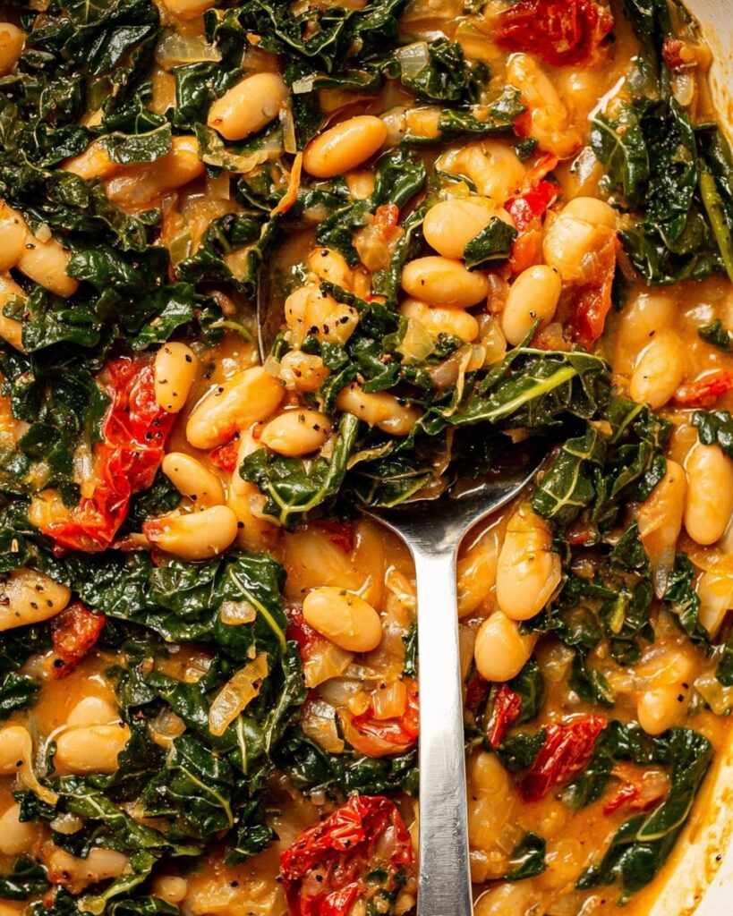 Braised White Beans and Greens with Sun-Dried Tomatoes and Herbs Recipe