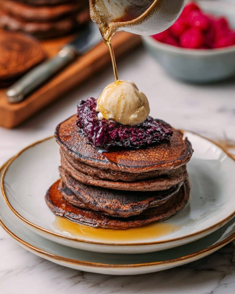 Vegan Ube Pancakes with Maple Syrup and Whipped Cream Recipe