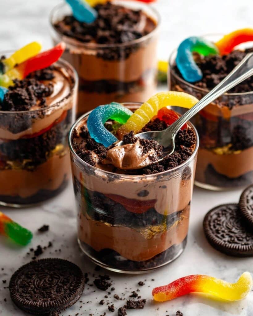 Homemade Dirt Pudding with Oreo Cookies and Gummy Worms Recipe