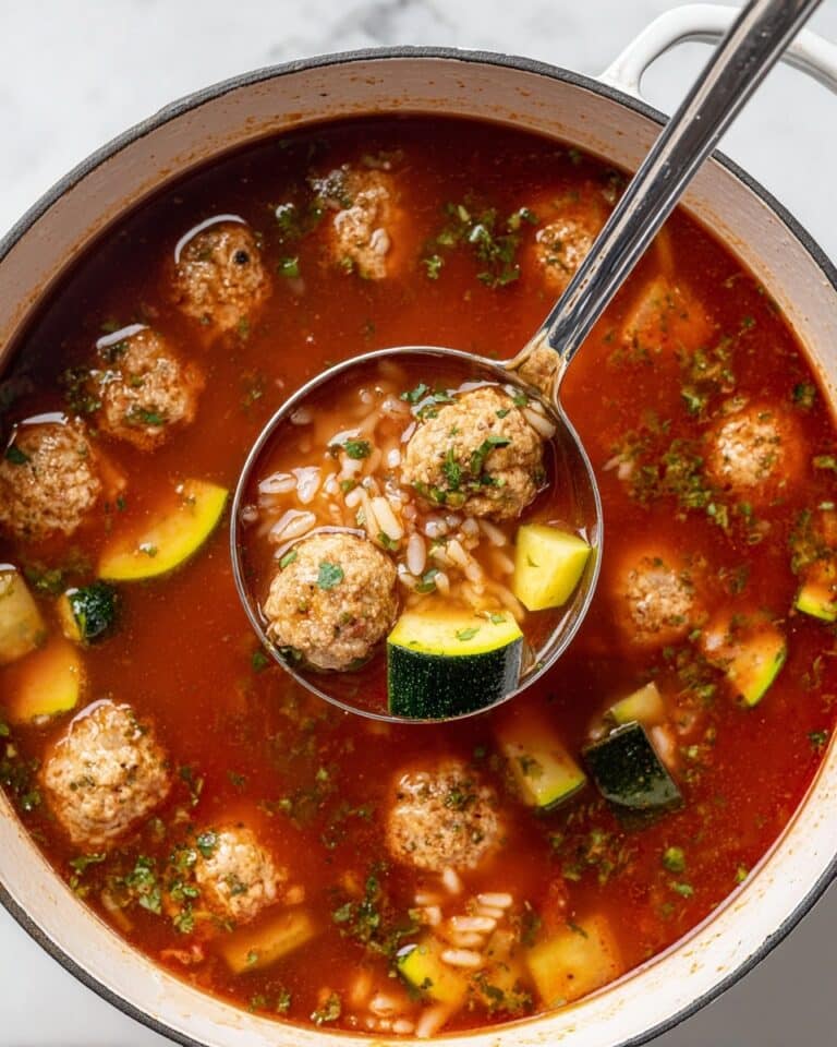 Meatball Soup with Roasted Red Peppers and Fresh Herbs Recipe