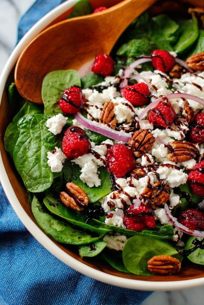 Spinach Salad with Goat Cheese, Raspberries, and Toasted Pecans Recipe