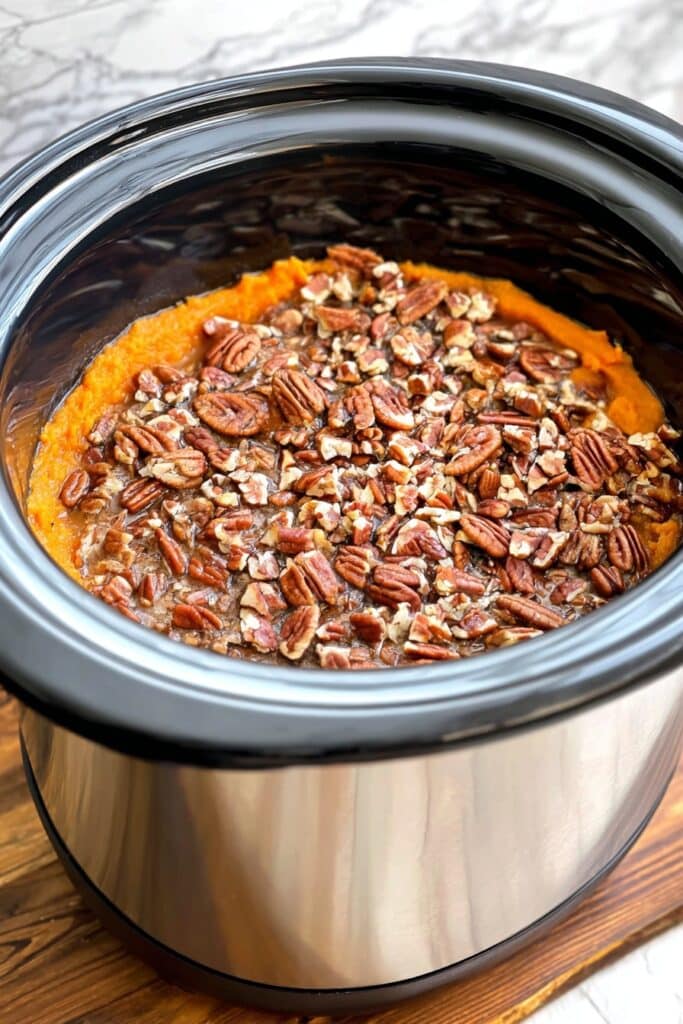 Slow Cooker Sweet Potato Casserole with Maple-Pecan Topping Recipe