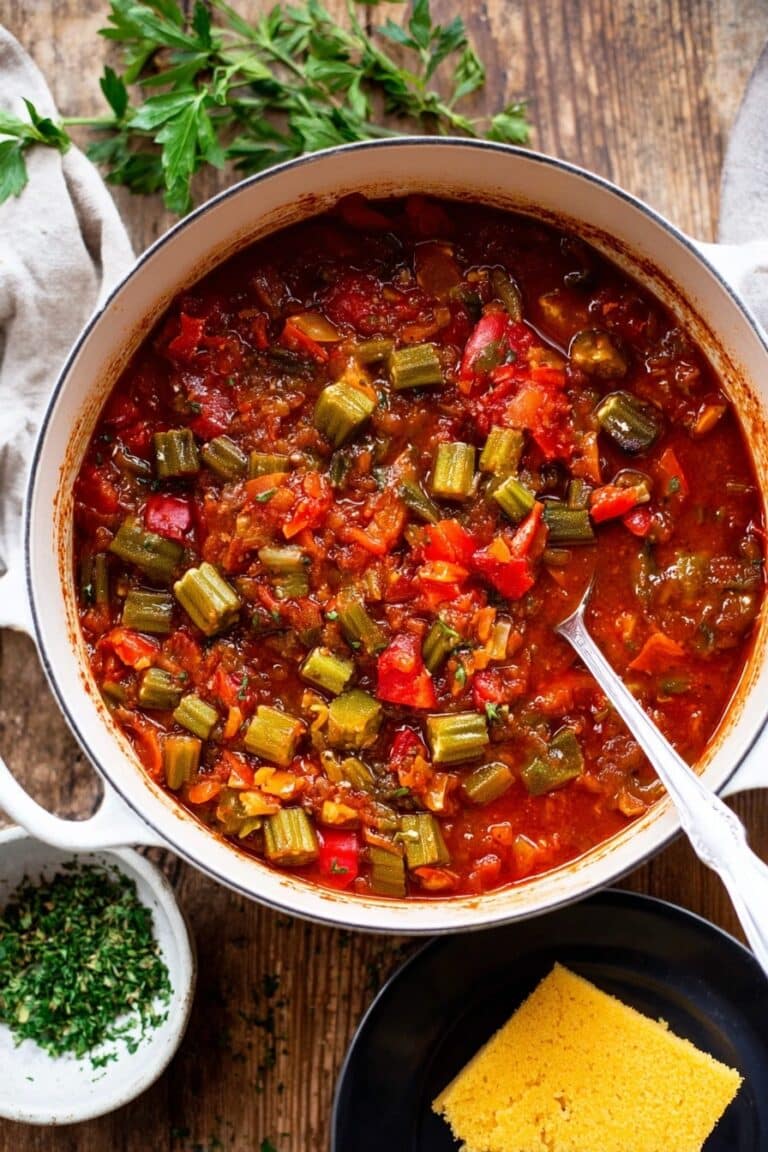 Stewed Okra and Tomatoes with Bacon and Thyme Recipe