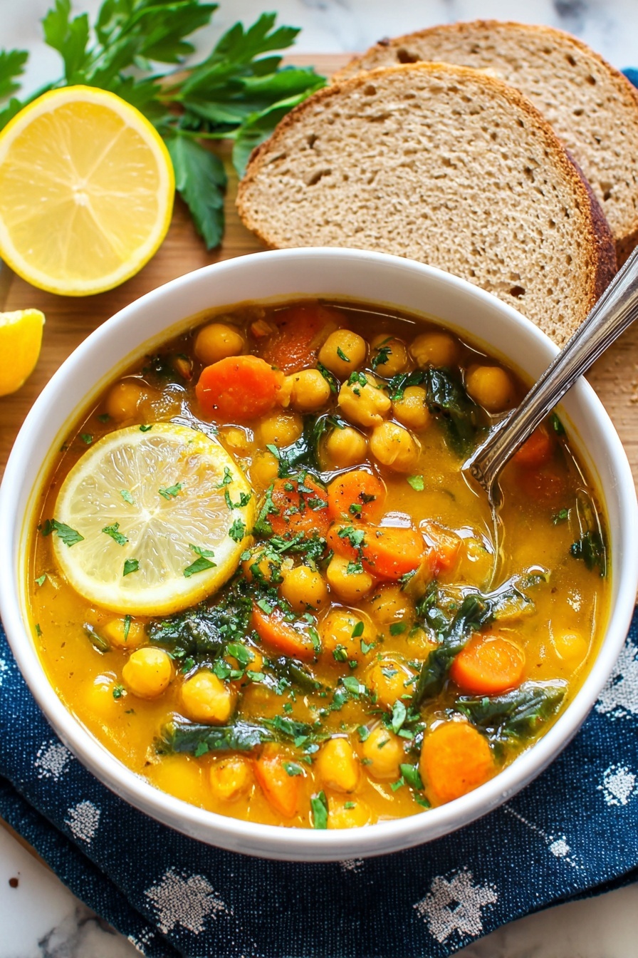A white bowl filled with a thick stew showing three layers: a base of light brown broth, a middle layer of yellow chickpeas and orange carrot slices, and a top layer of dark green leafy vegetables, garnished with chopped herbs and a half lemon placed on the edge. The bowl sits on a dark cloth with white patterns, beside a brown pot filled with the same stew, containing a wooden spoon. Some fresh green herbs and slices of brown bread on a white marbled surface can be seen around the bowl. photo taken with an iphone --ar 2:3 --v 7 - Creamy Chickpea Stew with Spices, hearty vegan chickpea stew, flavorful chickpea and spice dinner, nourishing chickpea stew recipe, comforting spicy chickpea dish