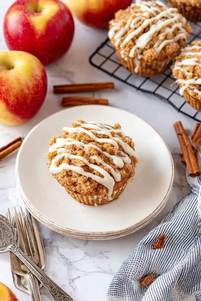 Cinnamon Apple Muffins with Crumble Topping and Glaze Recipe