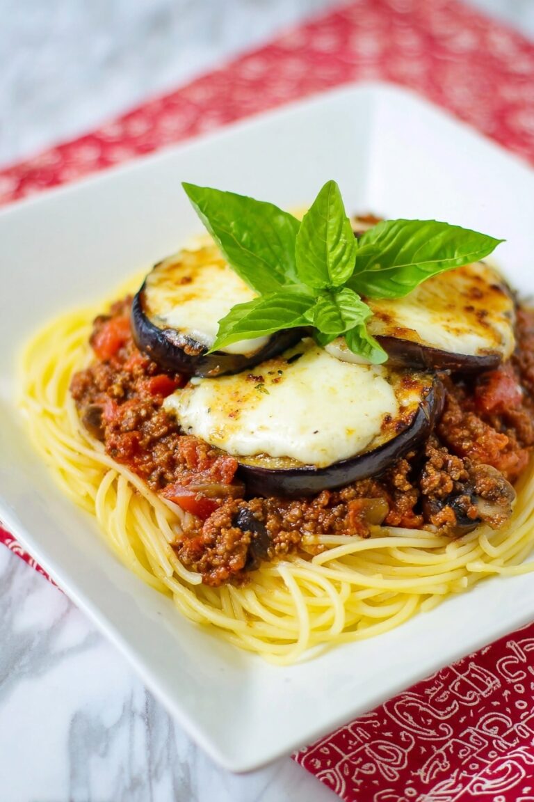 Eggplant Parmesan Pasta with Meat Sauce Recipe