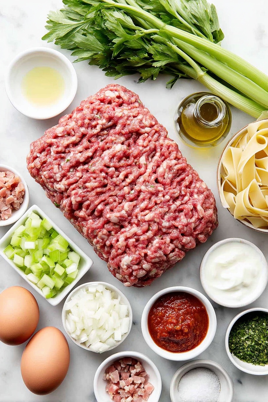 Flat lay of a medium finely diced onion, two peeled and finely diced carrots, two finely diced celery stalks, two cloves of minced garlic, a small white ceramic bowl of olive oil, a small white ceramic bowl of white wine, a small pile of finely diced pancetta, a portion of raw ground top sirloin beef, a small white ceramic bowl with tomato paste, a small white ceramic bowl of passata, a small white ceramic bowl of beef stock, a small white ceramic bowl of whole milk, a whole uncracked brown egg, a nest of fresh pappardelle pasta, a few sprigs of fresh Italian parsley, and a small heap of finely grated Parmesan Reggiano, all arranged with perfect symmetry on a clean white marble surface, soft natural light, photo taken with an iPhone, professional food photography style, fresh ingredients, white ceramic bowls, no bottles, no duplicates, no utensils, no packaging --ar 2:3 --v 7 --p m7354615311229779997 - Slow Cooker Pappardelle Bolognese, Italian slow cooker recipes, hearty pasta sauce, easy slow cooker dinner, homemade Bolognese sauce