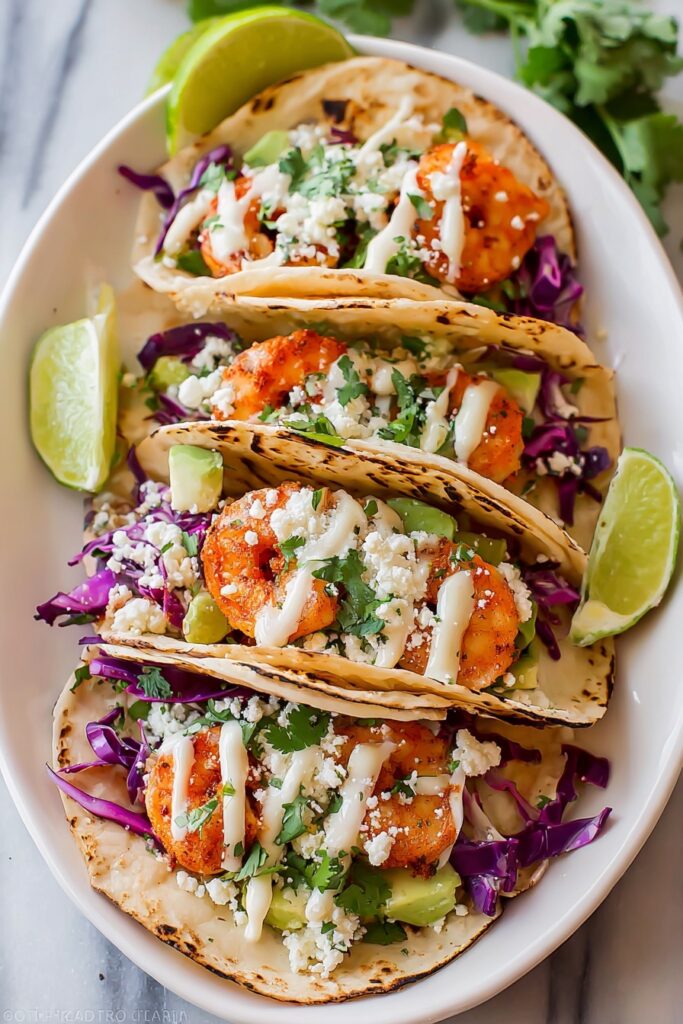Shrimp Tacos with Lime Cilantro Sauce Recipe