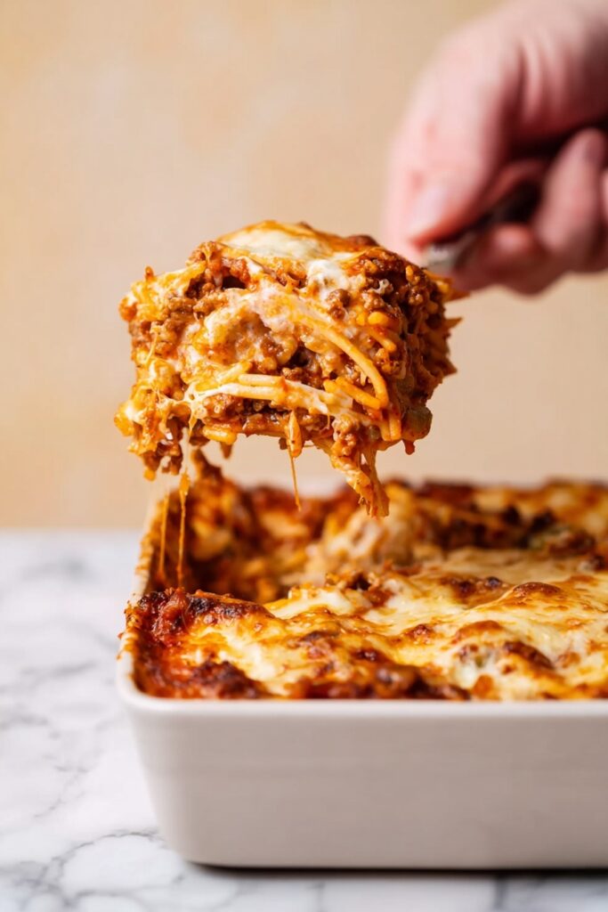 Cheesy Loaded Baked Spaghetti Recipe