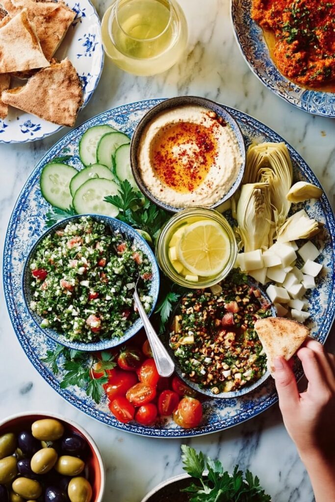 Mezze Platter with Feta and Hummus Recipe