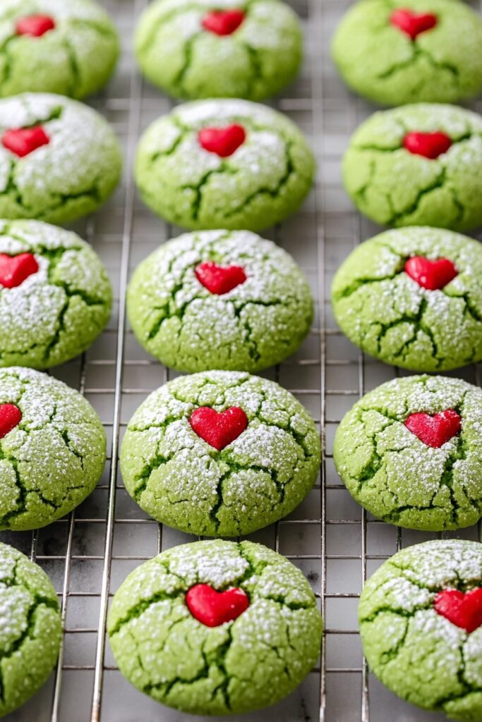 Grinch Cookies with Mint and Heart Sprinkles Recipe